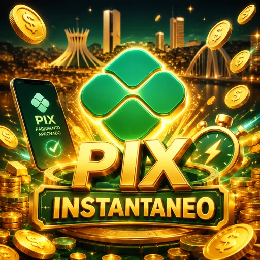 Selo indicando pagamentos via Pix processados em minutos